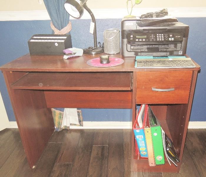 student desk & office supplies. Wifi printer