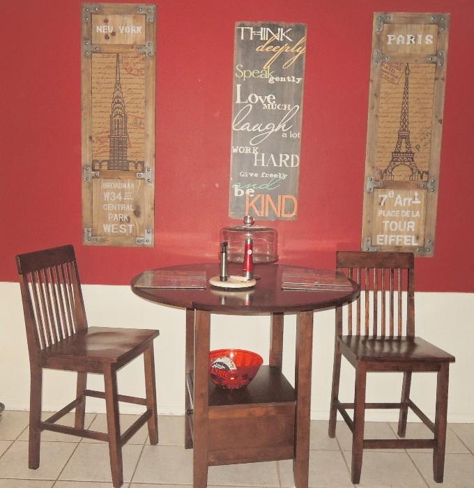 Breakfast Room Set: Bar height drop leaf table & two chairs