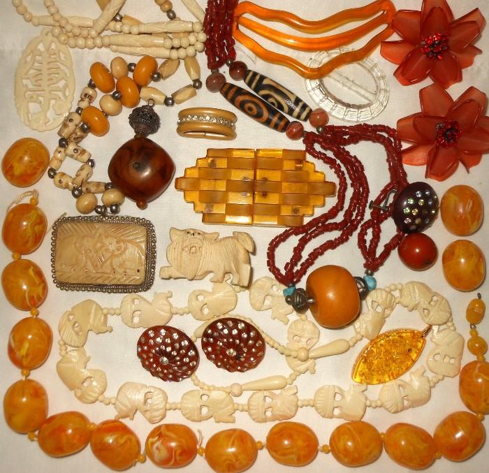Large Amber Bead Pendant, Ivory, Bakelite, Lucite and more