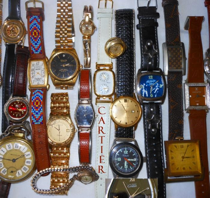 Nice Watches including Cartier, Louis Vuitton, Gruen, Wittnauer, Tommy Hilfiger and more. This is a small sample of the numerous watches available. 