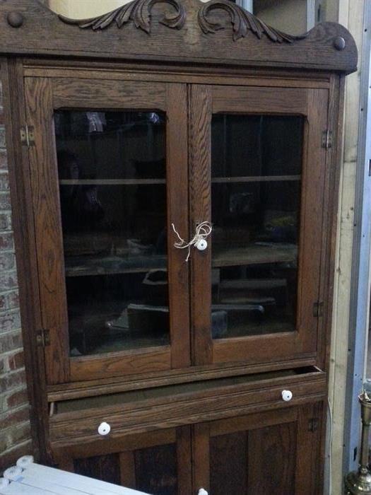 Antique handmade cabinet with hand carving. 