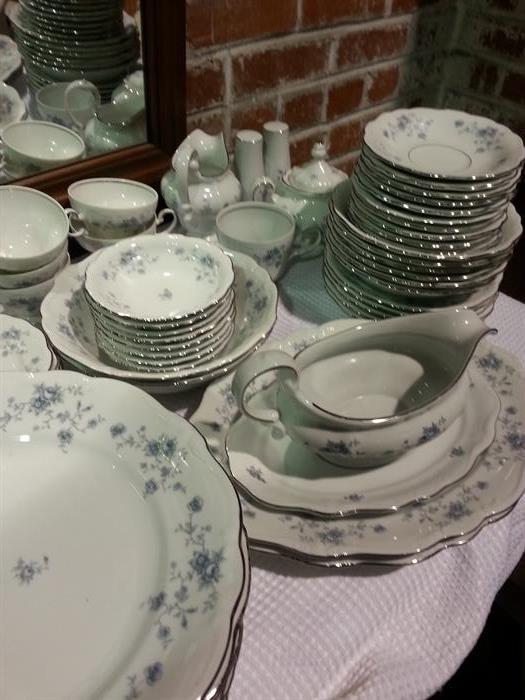 Gorgeous Haviland China trimmed in silver.  Complete with serving pieces.