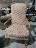 Pair of arm chairs with apohlstered seat and back.