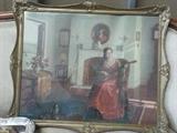 Vintage framed print of lady in a Victorian setting