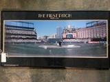 Framed poster called First Pitch. It is the opening of Camden Yards in Baltimore, Maryland. It was 1996 and President Clinton was there for the first pitch. Perfect for the baseball lover.