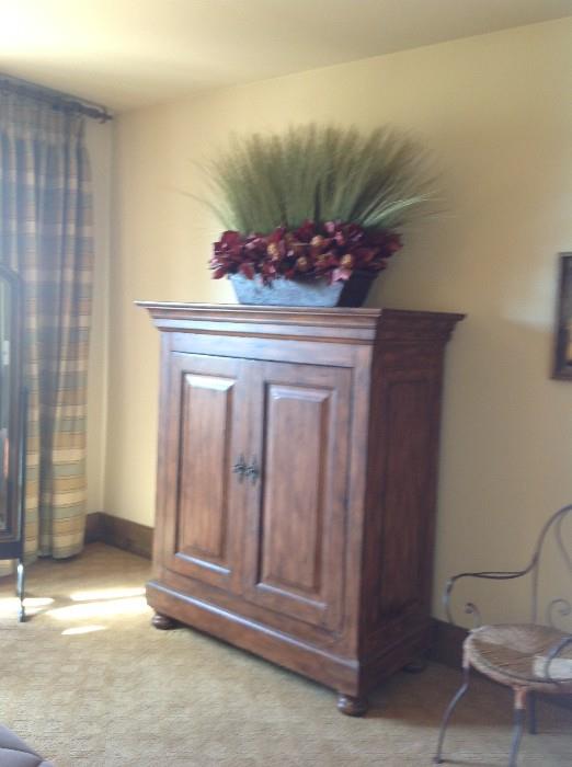Mission-style entertainment center, custom floral