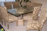 Amazing Glass Top Pedestal Table & 8 Upholstered Chairs