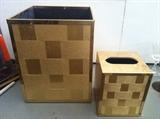 Hollywood Regency era Brass Trash Can and Kleenex Tissue Box Cover by Stylebuilt 