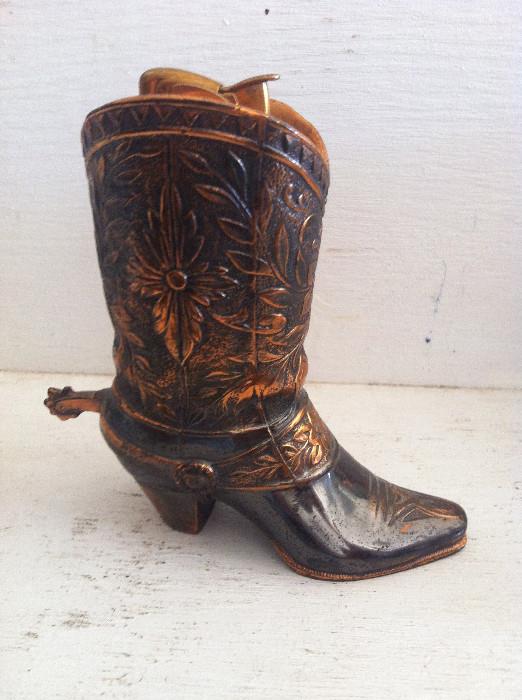 Vintage copper finish western cowboy boot cigarette lighter