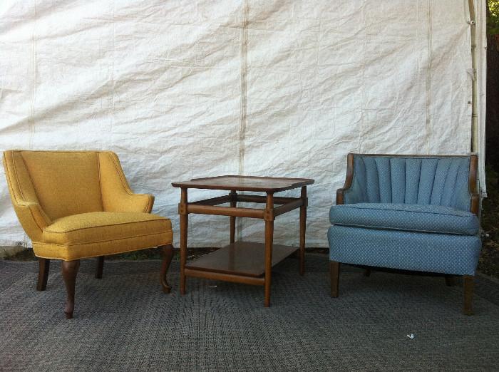 Vintage 1960's Mid Century Club chairs and danish modern end table 