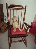 Rocker and one antique doll
