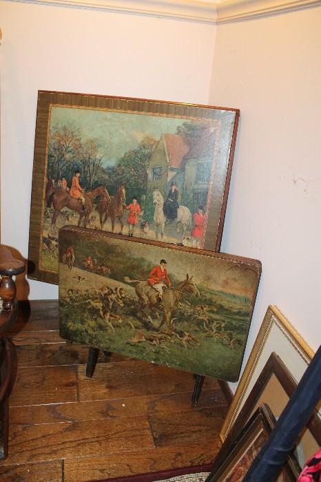 Vintage Fox Hunt Card Table and TV tray