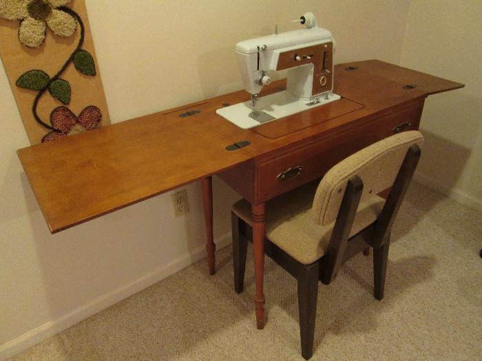 sewing machine cabinet, chair