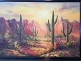 Desert landscape framed oil painting