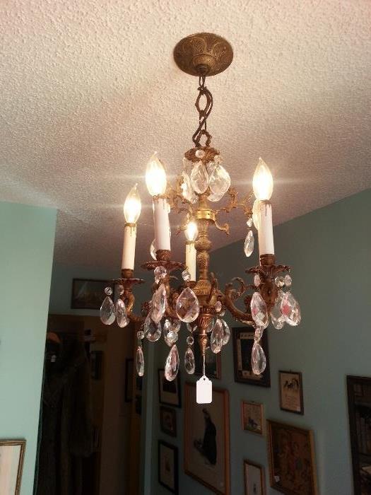 Small entry way chandelier with crystal gems
