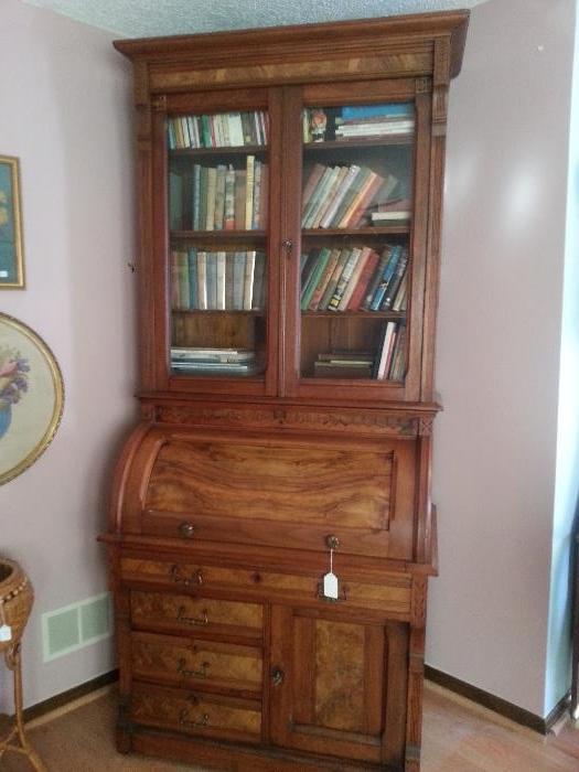 Antique book case and roll top 