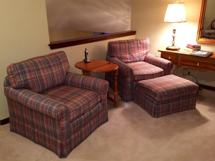 Pair of Lounge Chairs with Matching Ottoman