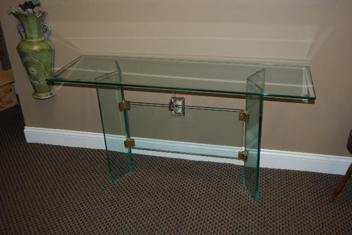 Beveled heavy glass table.