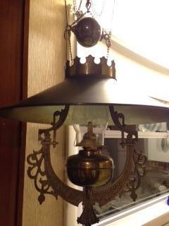 Victorian hanging brass oil lamp