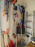Yard tools, weed whipper, etc.  Also a high quality folding aluminum ladder.