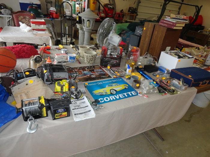 Garage items include a 12 volt winch, battery chargers, etc.