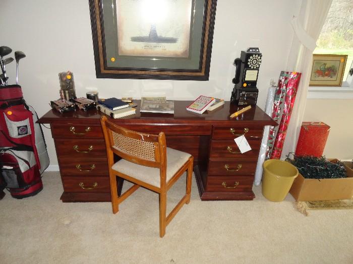 Nice quality small desk.  Reproduction (working) payphone, etc.