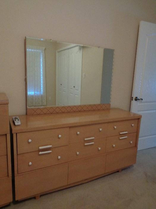 vintage blond dresser / mirror