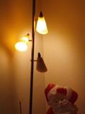 1950's Pole Tension Lamp, Fiberglass with Wood Finials. (Stiffel?)