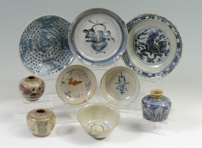 Collection of Asian Blue Decorated Earthenware Items