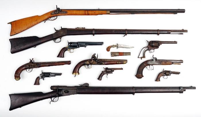 Estate Collection of Antique Firearms to include Colt, Warner, Flintlocks, Vetterli and more
