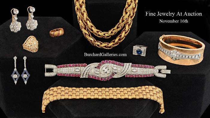Art Deco – Mid Century Period Jewelry:  1042) Edwardian Plat. & 18K Diamond Drop Earrings, 2.08 CT; 1133) Buccellati 18K Ruby Band Ring; 1131) 1960’s 18K  Gold Rope Chain Necklace, 34 inch, 158 grams, signed OMN; 1144) Art Deco Platinum 3.54 Ct Sapphire Ring; 1053) Retro Gold Bangle inset w/  Platinum  Diamond Bar Pin; 1071) Sophia D Plat. Diamond & Sapphire Drop Earrings; 1070) Art Deco Platinum 32.90 Diamond & Ruby Bracelet; 1132) 1950’s Signed CIT  18K  Gold Woven Bracelet, 71.2 grams.  