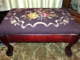 Vintage foot stool with needlepoint 1 of 2