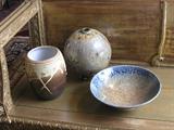Selection of vintage modernist studio pottery.
