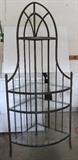 Wrought Iron Corner Shelf
Beautiful wrought iron corner shelf with 4 removable glass shelves (1 glass shelf does have a little chip on the corner - see more pics - put this one on the bottom and no one will see it).  This piece would look great sitting in that empty corner or your living room, office, den, bedroom, dining room).
77.5"H x 22.75"W x 22.75"D
Condition:  Excellent