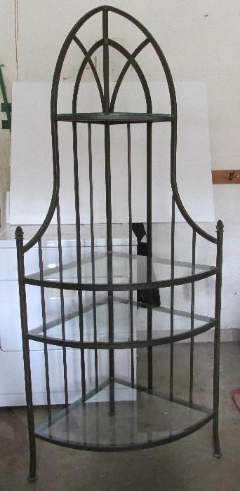 Wrought Iron Corner Shelf
Beautiful wrought iron corner shelf with 4 removable glass shelves (1 glass shelf does have a little chip on the corner - see more pics - put this one on the bottom and no one will see it). This piece would look great sitting in that empty corner or your living room, office, den, bedroom, dining room).
77.5"H x 22.75"W x 22.75"D
Condition: Excellent