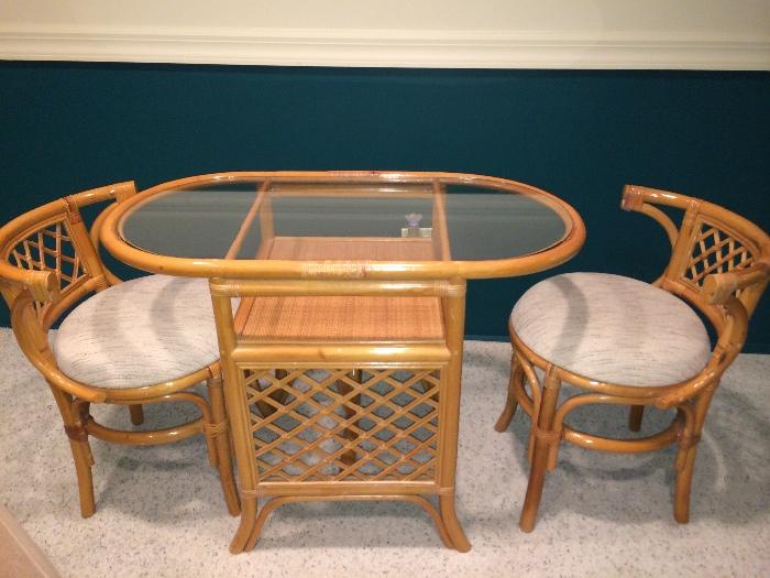 Bamboo game table w/glass top
