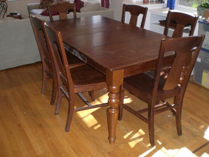 FARM TABLE WITH SIX CHAIRS AND TWO LEAFS