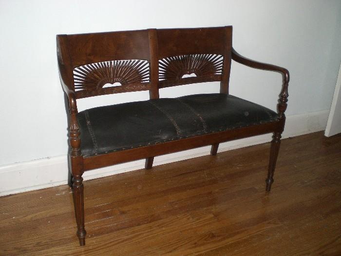 WONDERFUL LOVE SEAT WITH TURNED LEGS AND CARVED SUN MOTIF