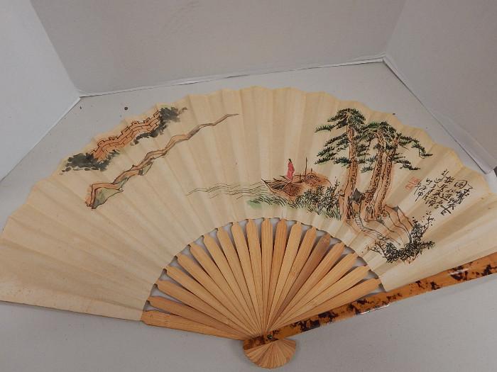 #antique#japan#signed#watercolor#art#paiinting#fan#bamboo