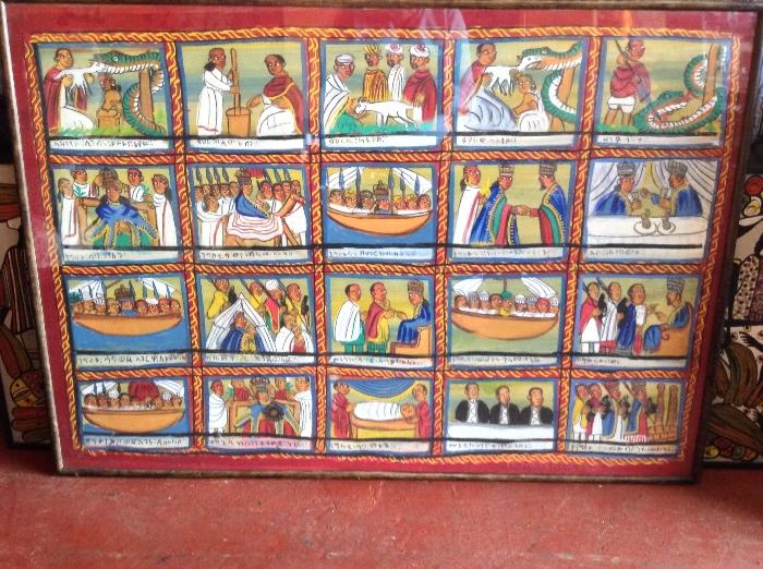 Painting from Ethiopia made 1940 the story of the Quenn Shaba and the King Salomon