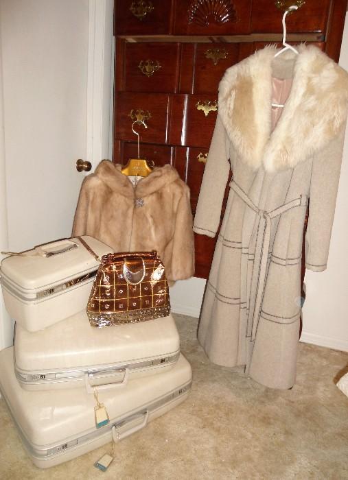 Fur Jacket, Vintage Coat, White Luggage