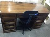 Wooden Desk with Decorative Handles and Office Chair