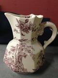 Cream and Maroon Floral Small Pitcher
