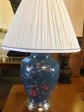 Blue Floral Lamp with Cream Colored Shade
