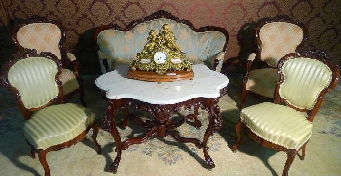 2068 - Fine 5 Piece Rosewood Floral Carved Parlour Suite from the Workshops of Prudent Mallard.