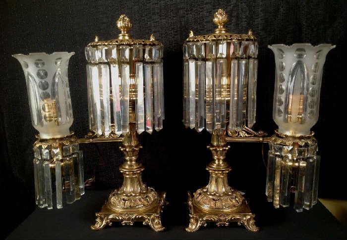 1161- Match pair period polished bronze Argand lamps both signed by Clark & Coyt, New York, New York, 22IN T, 12IN W