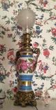 1021- Pair of old Paris lamps, still oil burning, 32 in. T, 10 in. W.