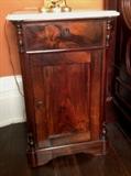 1030- Rosewood Rococo marble top half commode with cookie corners, ca 1850, 32IN T, 21IN W, 17IN D