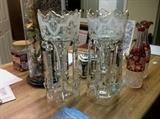 1028 - Matched pair of cut to clear mantle lusters with gold enamel tips, mint condition, 15 in. T, 6 in. R