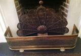 1042 - Brass fireplace set including fireplace fender and two andirons